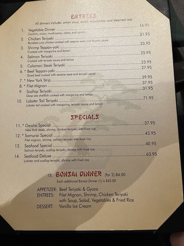 Bonsai Japanese Steakhouse Menu - Image 1