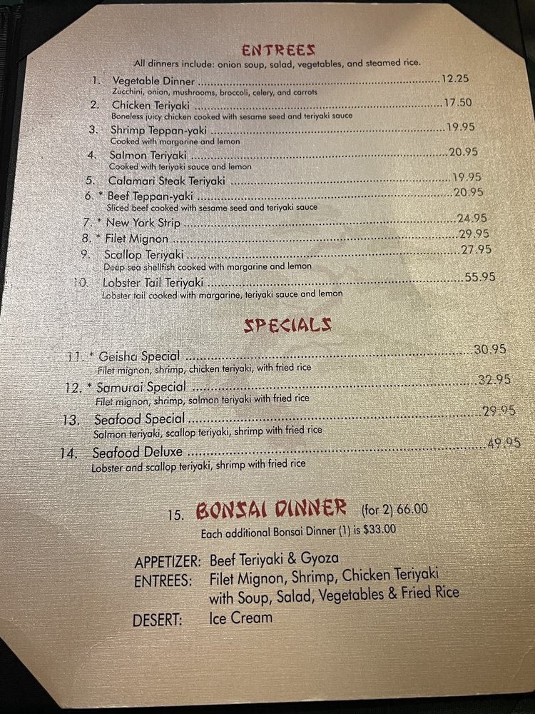Bonsai Japanese Steakhouse Menu - Image 4